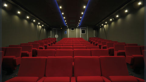 Mobile cinema with a hundred seats installed in a truck